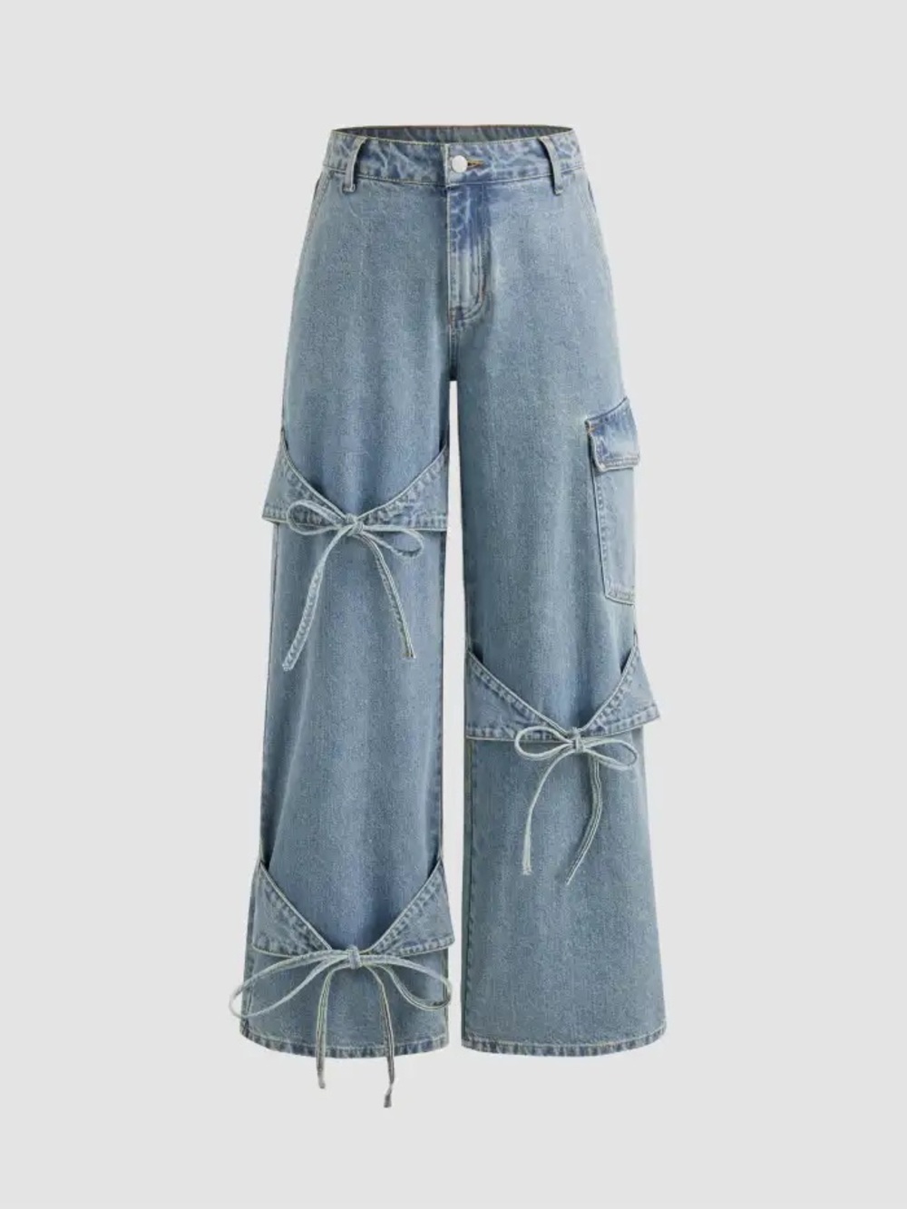 Wide Leg Tie-Detail Blue Denim Jeans Cider